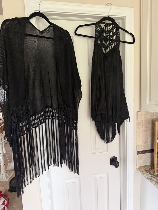 Boston Proper Accessories - Boston Proper Black Crochet Cover-Up with Velvet Trim